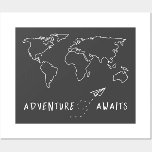 Adventure Awaits Map - White Minimal Posters and Art